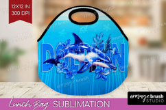 Dolphin Floral Lunch Bag Sea Blue Lunch Bug PNG Sublimation Product Image 1