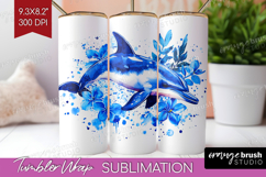 Dolphin Floral Tumbler Wrap Blue Flowers Tumbler PNG Product Image 1
