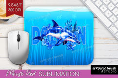 Dolphin Floral Mouse Pad Sublimation Sea Blue Mousepad PNG Product Image 1