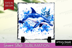 Dolphin Floral Slate PNG Blue Flowers Square Slate Product Image 1