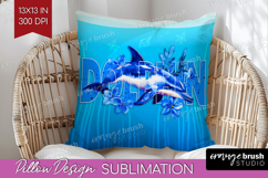 Dolphin Floral Pillow Sublimation Sea Blue Pillow Cover PNG Product Image 1