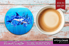 Dolphin Floral Round Coaster Sea Blue Coaster PNG Product Image 1