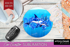 Dolphin Floral Car Coaster Sea Blue Coaster PNG Sublimation Product Image 1