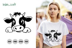 Kawaii Peeking Cow SVG &amp; Clipart - Isolated Cut file Product Image 1