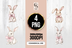 Watercolor Bunny with Pink Bow Clipart Sublimation PNG Product Image 1