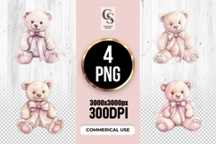 Watercolor Teddy Bear Bow Clipart Sublimation PNG Product Image 1