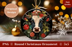 Christmas Cow Ornament Design, Cute Christmas Cow Gift Tag Product Image 1