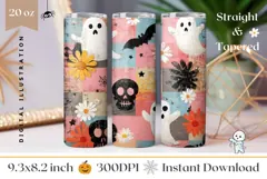 Skull Tumbler Wrap, Cartoon Halloween Ghost Tumbler PNG Product Image 1