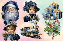 Vintage Blue Christmas Clipart Bundle, Christmas PNG Product Image 2