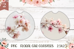 Sakura Car Coaster, Watercolor Flowers Round Coasters PNG Product Image 1