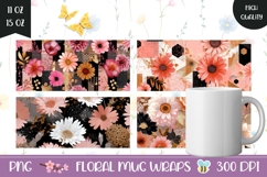 Art Flowers Mug Designs, Floral Mug Sublimation PNG Product Image 1