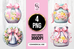 Floral Jar Bow Clipart Sublimation PNG Product Image 1