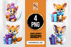 Cute Fox With Gifts clipart sublimation png Product Image 1