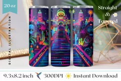 Mexican Tumbler Wrap Design, Neon Floral Tumbler Design Product Image 1