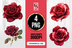 Red Rose Flower Clipart Sublimation PNG Product Image 1