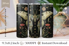 Moth Tumbler Wrap Design, Mystical Tumbler Sublimation PNG Product Image 1