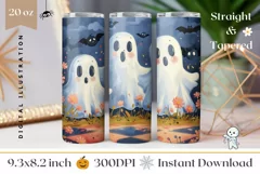Kawaii Halloween Tumbler Wrap, Funny Ghost Tumbler Design Product Image 1