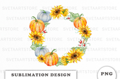 Watercolor Autumn Pumpkins Wreath png Product Image 1