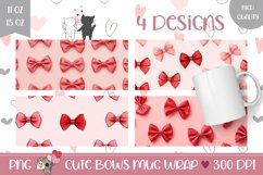 Red Bows Mug Wrap Designs, Cartoon Bow Mug Sublimation Product Image 1
