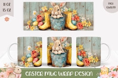 Cartoon Easter Bunny Mug PNG, Spring Flowers Mug Design Product Image 1