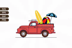 Beach Truck Clipart SVG Design, Summer & Beach SVG Design Product Image 1