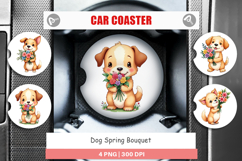 Car Coaster Dog Spring Bouquet Product Image 1