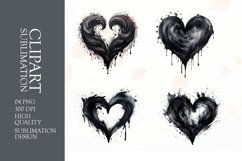 Watercolor black heart clipart sublimation png Product Image 1