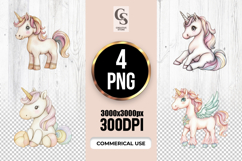 Watercolor Baby Unicorn Clipart Sublimation PNG Product Image 1