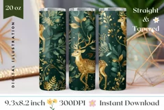 Deer Tumbler Wrap Design, Floral Tumbler Sublimation Product Image 1