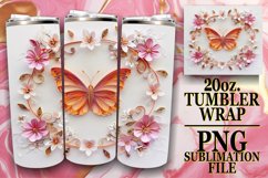 3D Butterfly Flower Tumbler Wrap - 20oz Spring Art Product Image 1