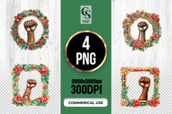 Floral Raised Fist Frame Watercolor Clipart Sublimation PNG Product Image 1