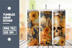 Skull and flower watercolor tumbler wrap sublimation Product Image 1