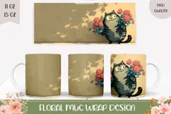 Cartoon Cat Mug Print, Flowers Mug, Funny Cat With Flowers Product Image 1
