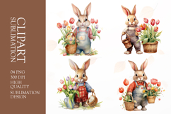 Watercolor floral rabbit clipart sublimation png Product Image 1