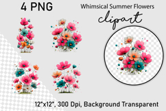 Whimsical Summer Flowers Clipart PNG Product Image 1