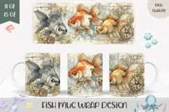 Goldfish Mug Wrap, Sea Mug Design, Vintage Mug PNG Product Image 1