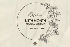 October Birth Month Flower Wreath SVG PNG EPS Product Image 1