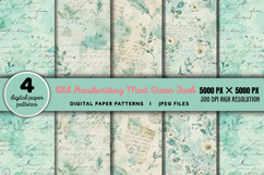 Old Handwriting Mint Green Junk Journal JPG Product Image 1