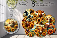 Cow &amp; sunflowers | 8 Sublimation car coaster &amp; key chain Product Image 1
