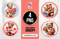 Vintage Teddy Bear Roses Clipart Sublimation PNG Product Image 1
