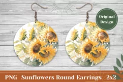 Sunflower Round Earring, Watercolor Sunflowers Sublimation Product Image 1