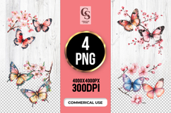 Floral Watercolor Butterfly Clipart Sublimation PNG Product Image 1