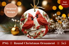 3D Christmas Round Sign, 3D Red Cardinals Ornament Round Product Image 1