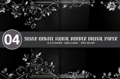 Silver Ornate Floral Border Digital Paper Product Image 1