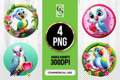 Colorful Parrot With Flowers Clipart Sublimation PNG Product Image 1