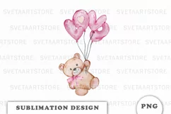 Watercolor Teddy Bear with balloon PNG Product Image 1