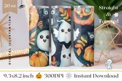Halloween Pumpkins Tumbler Wrap, Cartoon Ghosts Tumbler PNG Product Image 1