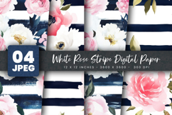 White Rose Stripe Digital Paper Product Image 1