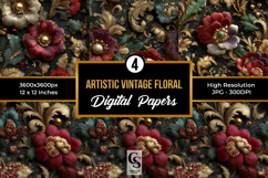 Artistic Vintage Floral Digital Paper Pattern Product Image 1