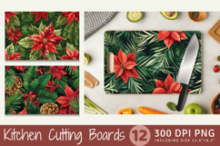 Poinsettia Pine Leaves Cutting Boards sublimation Designs Product Image 1